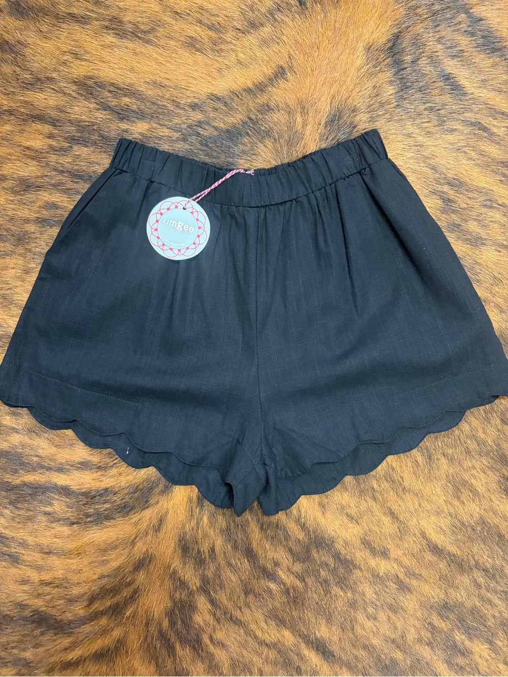 Umgee Black Scalloped High Waist Women's Shorts